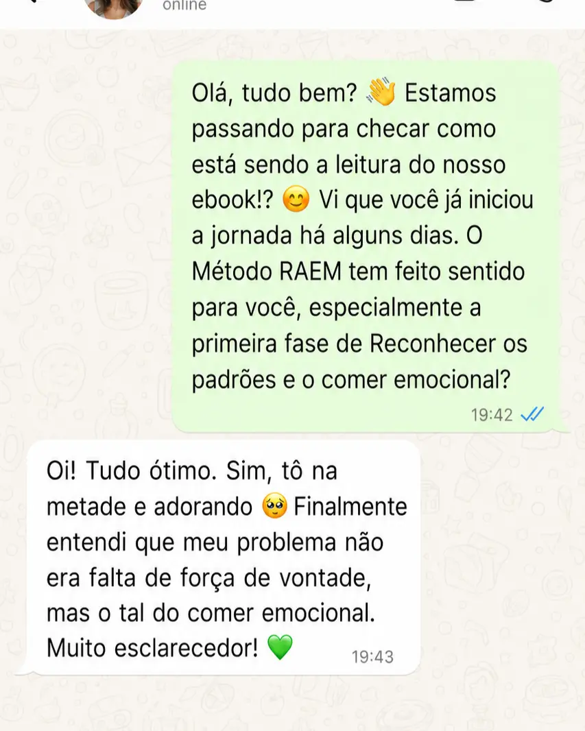 Conversa real em que uma leitora relata compreender o comer emocional